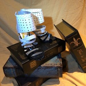 Heart Soul Black and White Belt Mesh Heels